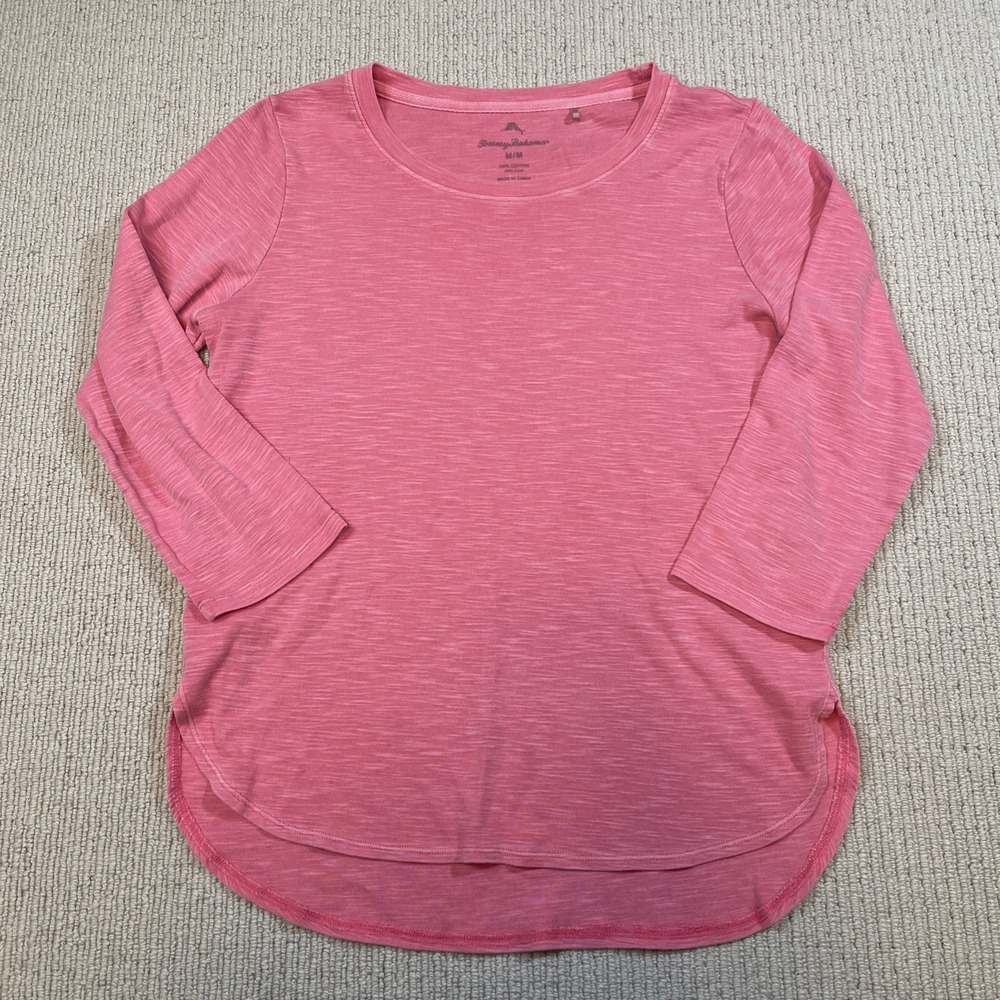 Tommy Bahama Shirt Womens Medium Pink 3/4 Sleeve Casual Comfort Cotton